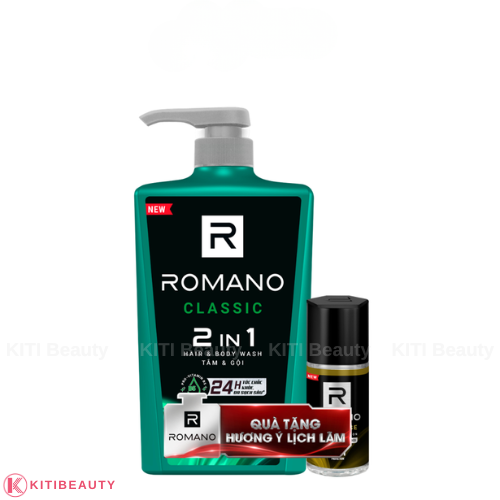 Tắm gội nam 2in1 Romano 650g tặng lăn khử mùi 40ml cao cấp